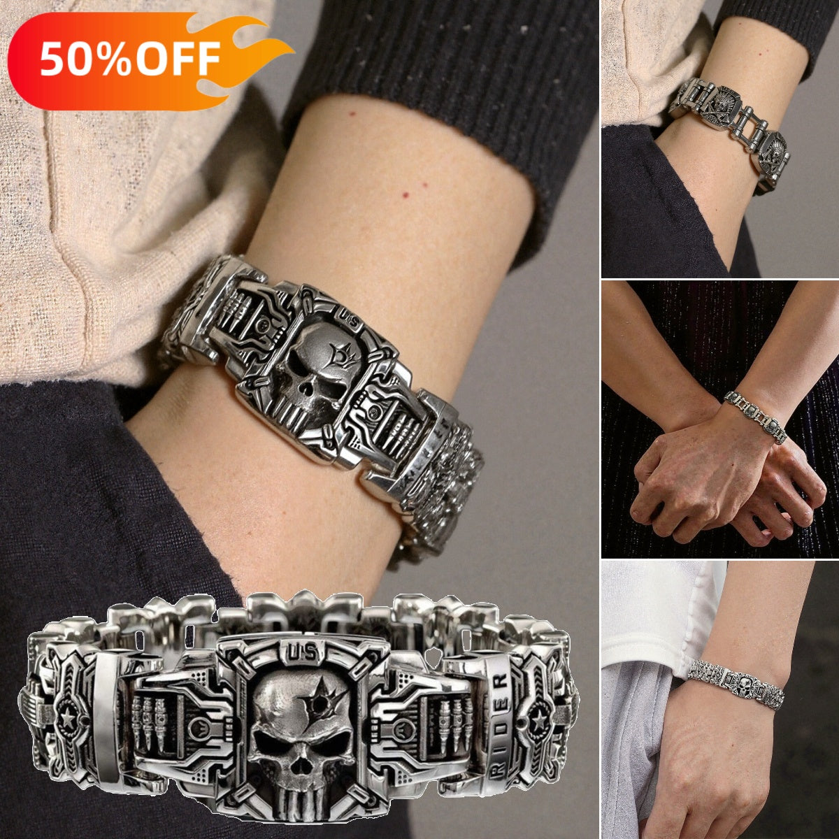 🔥🔥【🔥Artículo de gran venta】✨ Pulsera de moda retro para hombre 2025, estilo calavera personalizado, moderna y versátil