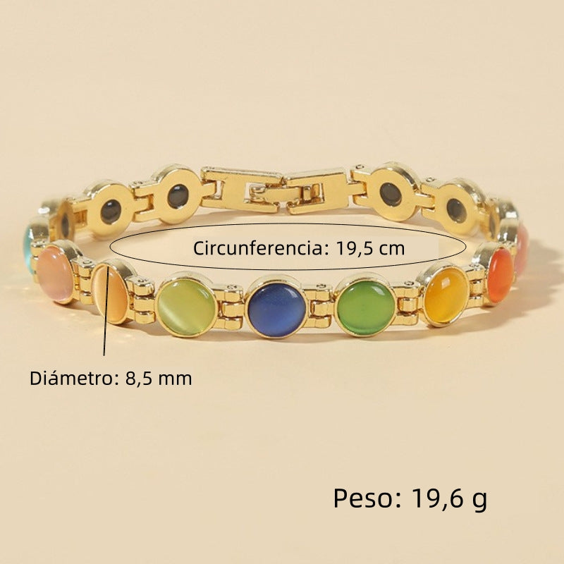 🌈✨【🔥Artículo de gran venta-1 pieza 25€】Elegante pulsera magnética con piedras de ojo de gato doradas