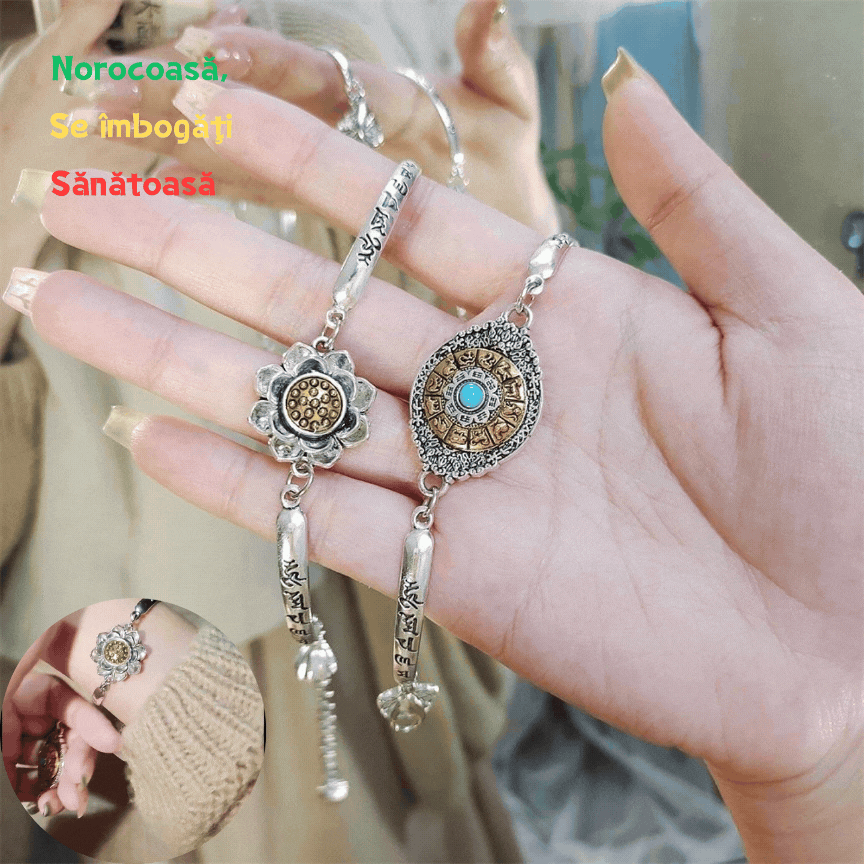 🔥【🔥Artículo de gran venta-1 pieza 24 euros】Pulsera de loto giratoria con mantra de seis caracteres de la suerte 2025