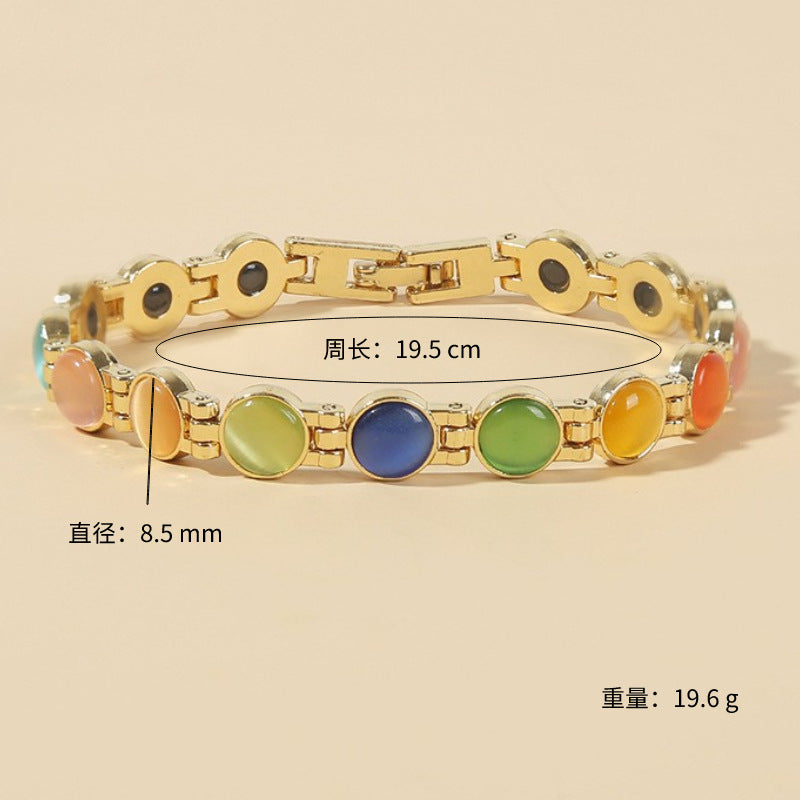 🌈✨【🔥Artículo de gran venta-1 pieza 25€】Elegante pulsera magnética con piedras de ojo de gato doradas