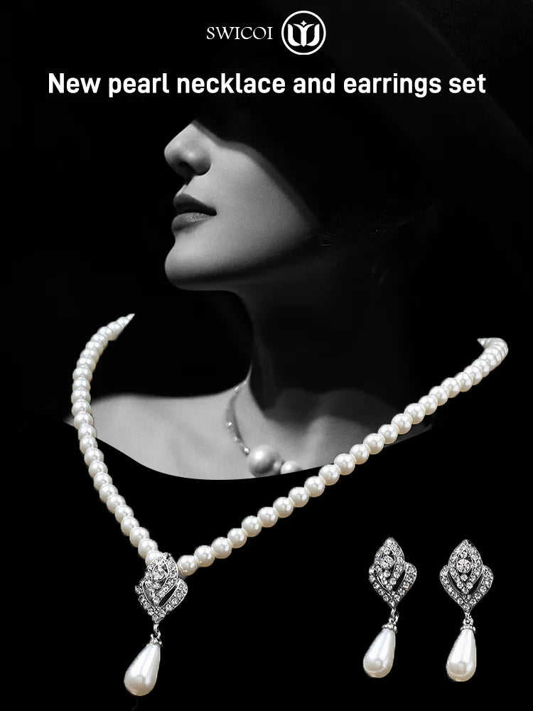 【Dos collares de perlas + un pendiente de perla】1 conjunto de 28 euros，Set de colier de perle versatil pentru femei