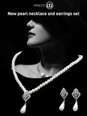 【Dos collares de perlas + un pendiente de perla】1 conjunto de 28 euros，Set de colier de perle versatil pentru femei