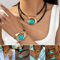 ✨🔥【Compra uno y llévate otro gratis】【Collar + Pulsera】🔥1 juego 25 euros，Conjunto de collar y pulsera de piedras preciosas de estilo bohemio