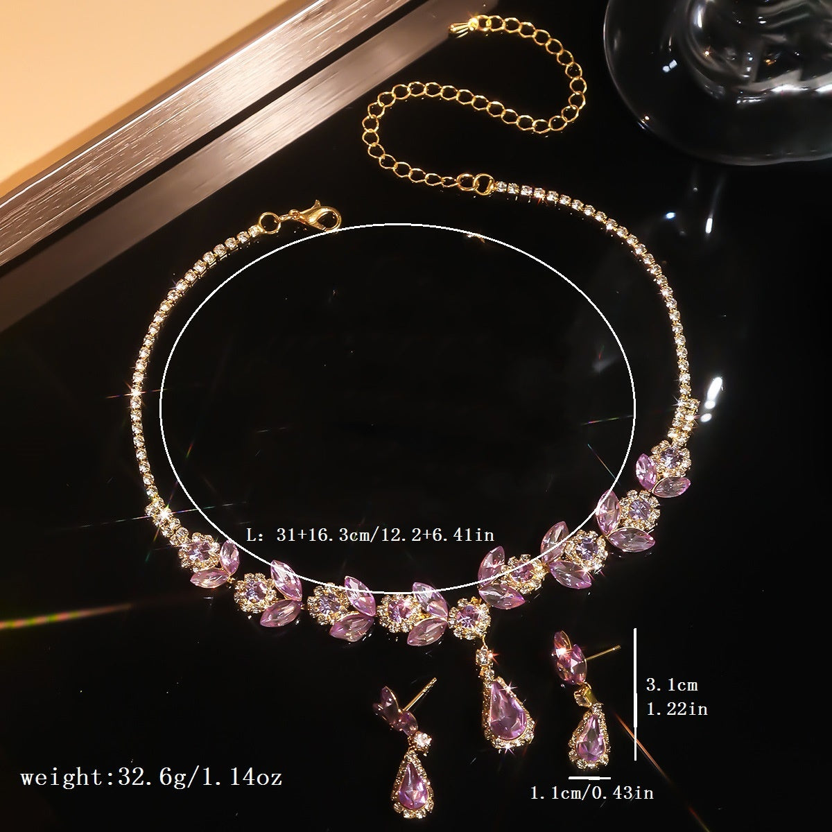 【Collar + Pendientes】1 conjunto de 25 euros，💎Nuevo conjunto de collar y pendientes de diamantes en forma de lágrima