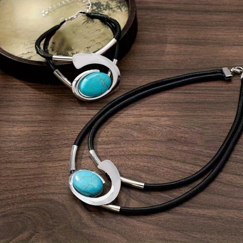 ✨🔥【Compra uno y llévate otro gratis】【Collar + Pulsera】🔥1 juego 25 euros，Conjunto de collar y pulsera de piedras preciosas de estilo bohemio