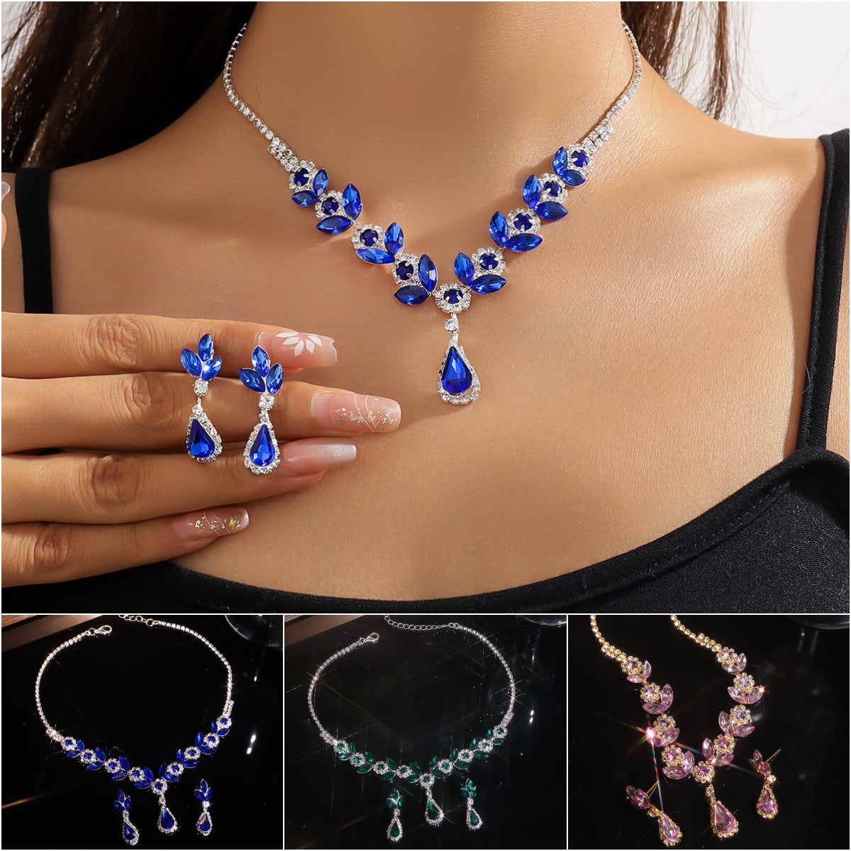 【Collar + Pendientes】1 conjunto de 25 euros，💎Nuevo conjunto de collar y pendientes de diamantes en forma de lágrima