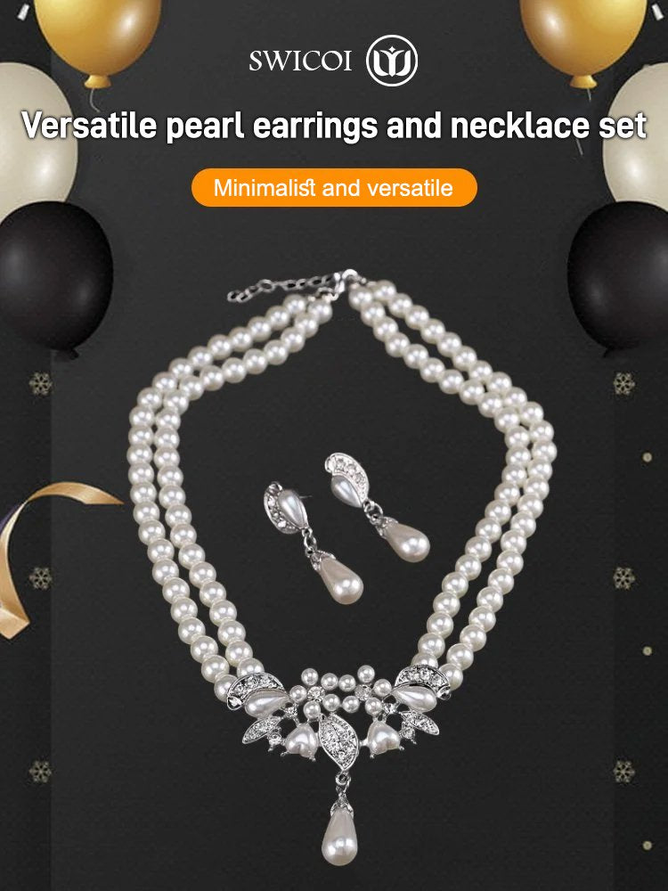 【Dos collares de perlas + un pendiente de perla】1 conjunto de 28 euros，Set de colier de perle versatil pentru femei