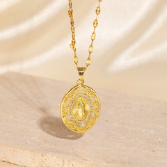 【50%OFF！】✨Collar de lujo, collar dorado con diseño en relieve de la Virgen María
