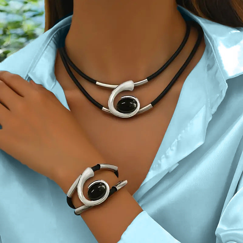 ✨🔥【Compra uno y llévate otro gratis】【Collar + Pulsera】🔥1 juego 25 euros，Conjunto de collar y pulsera de piedras preciosas de estilo bohemio