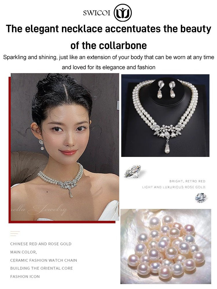 【Dos collares de perlas + un pendiente de perla】1 conjunto de 28 euros，Set de colier de perle versatil pentru femei