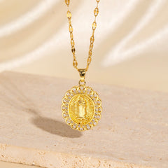 【50%OFF！】✨Collar de lujo, collar dorado con diseño en relieve de la Virgen María